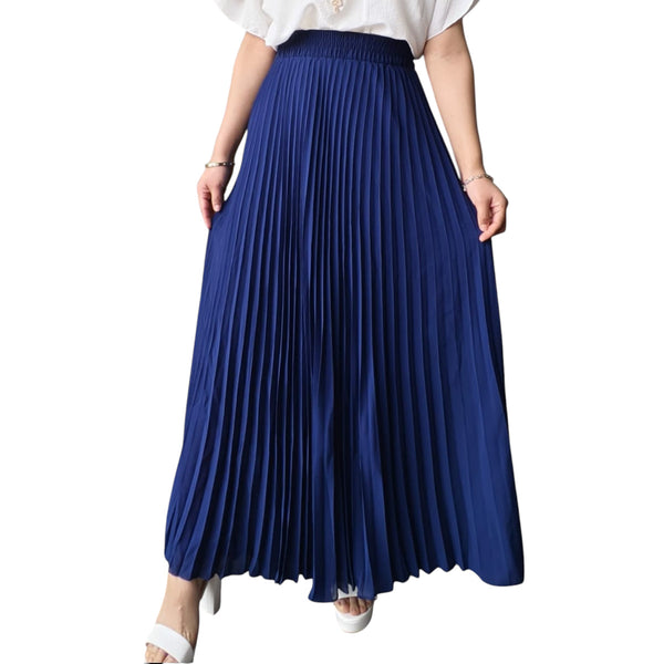 Maxi Falda Plisada Azul Marino