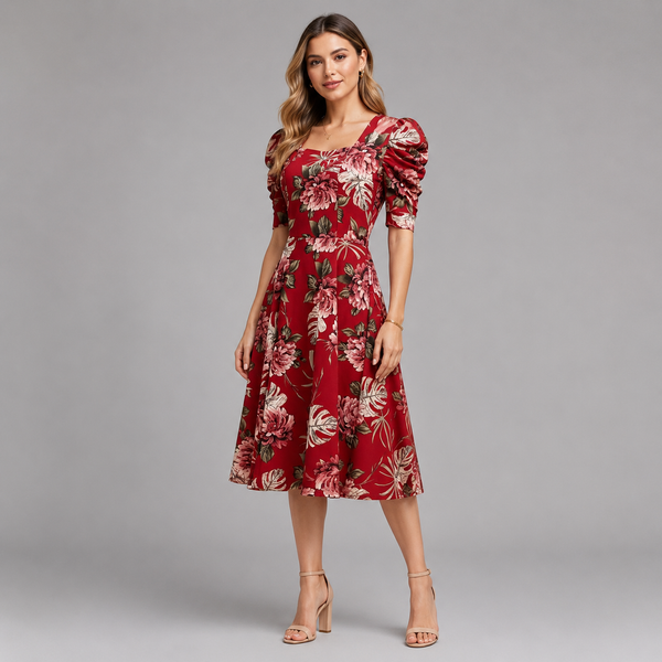 Vestido Midi Manga Princesa Maria