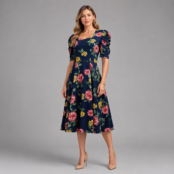 Vestido Midi Manga Princesa Luana