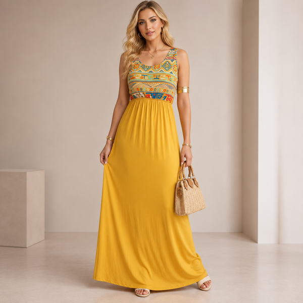 Vestido Largo Etniko Dorado