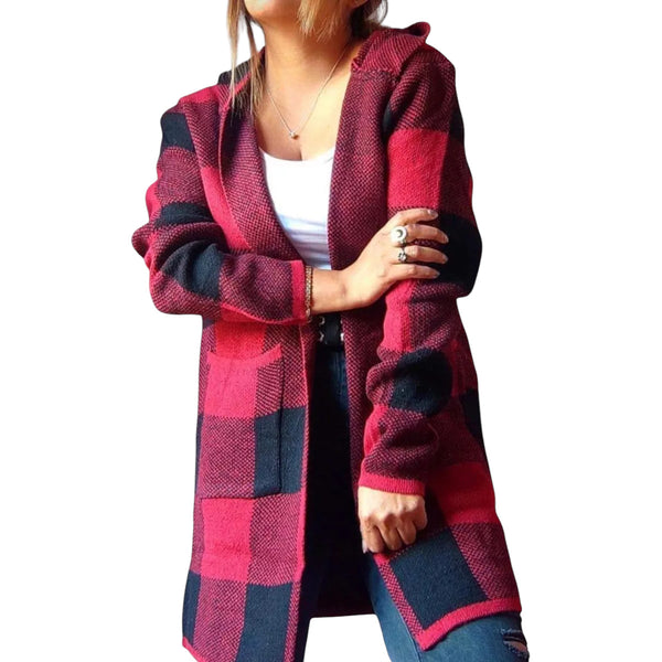 Cardigan de Cuadros Lana Burdeo