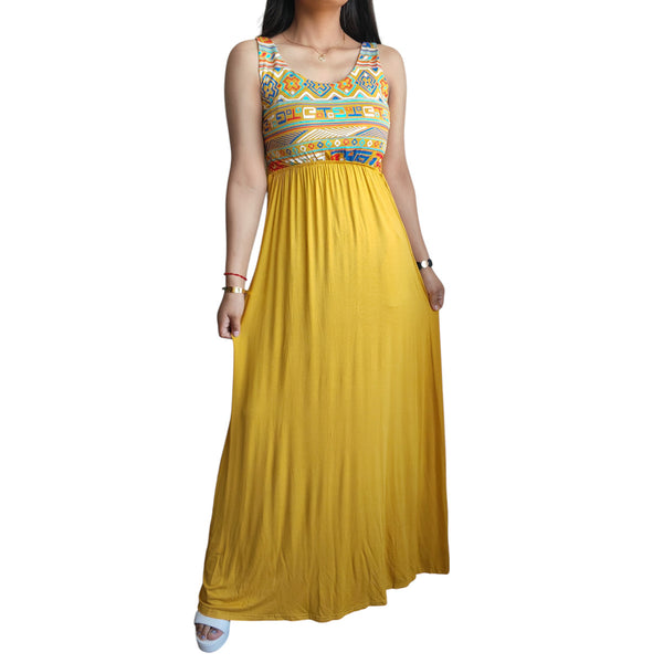 Vestido Largo Etniko Dorado