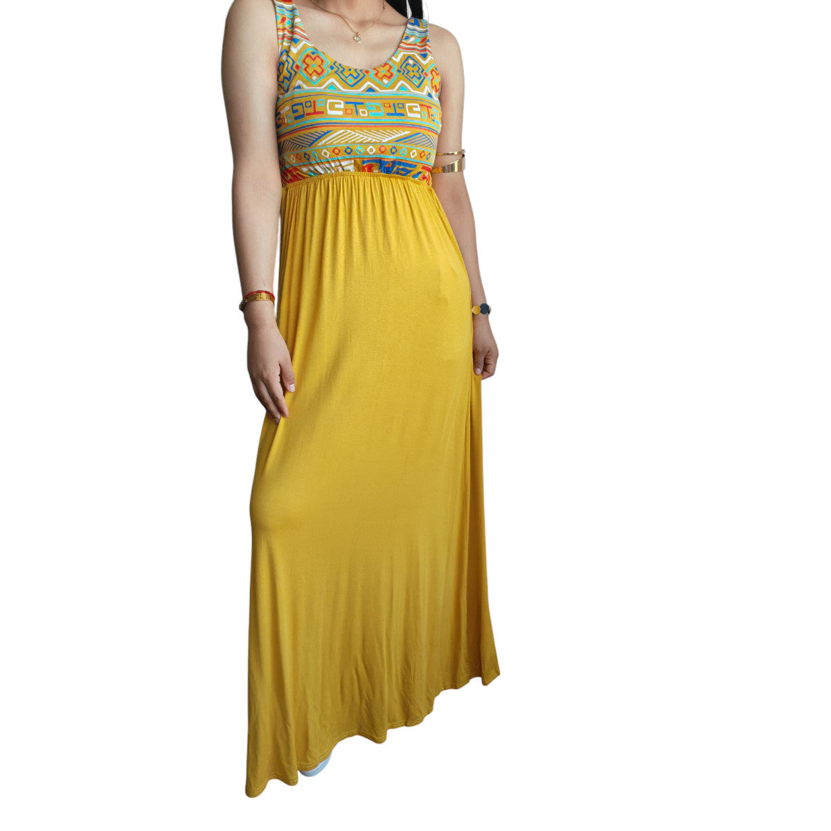 Vestido Largo Etniko Dorado
