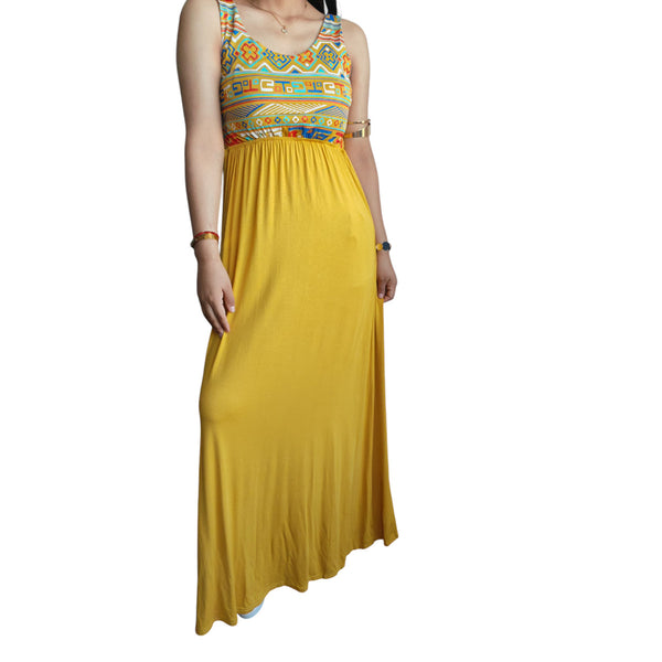 Vestido Largo Etniko Dorado