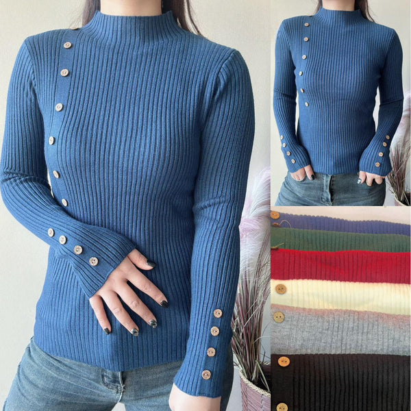 Beatle Sweater Cuello Medio Botones