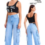 Jeans Mujer Cargo Palazzo Celeste