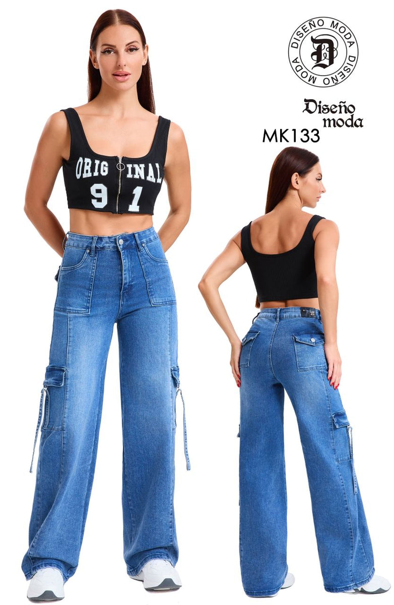 Jeans Mujer Cargo Palazzo